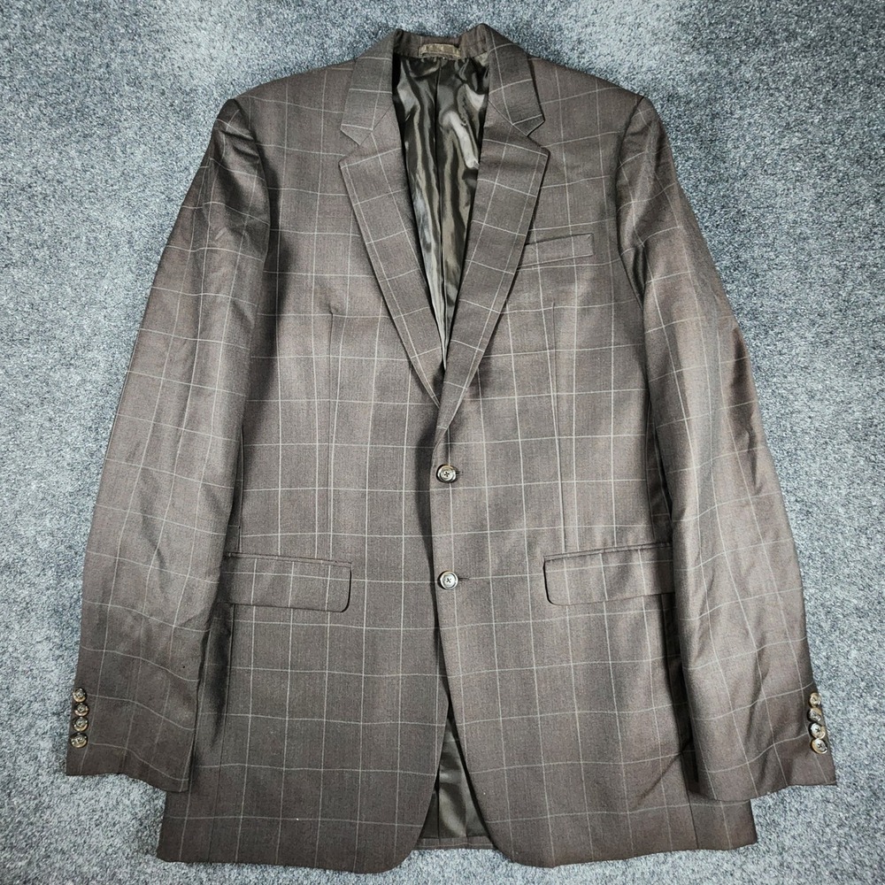 Scabal Bespoke 2 Pc Suit Mens 43XL Pants35x37 Brown Windowpane Super 100s Wool - Picture 4 of 16